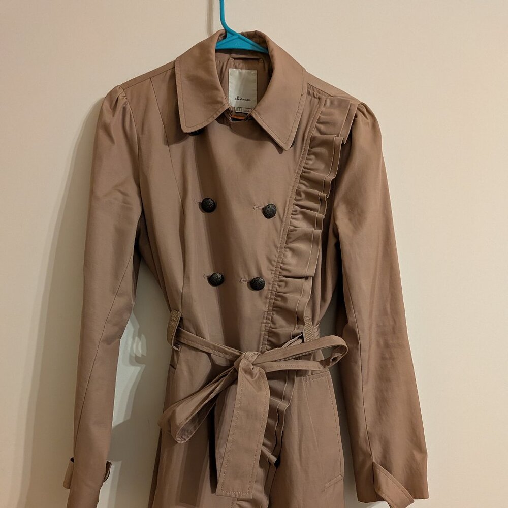 elevenses Anthropologie Ruffled Tan Raincoat US Size 8 UK Size 12 EU Size 40